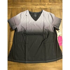 Koi Lite Scrub Top Slim Fit Womens 2X Performance Stretch Platinum & Black Ombre
